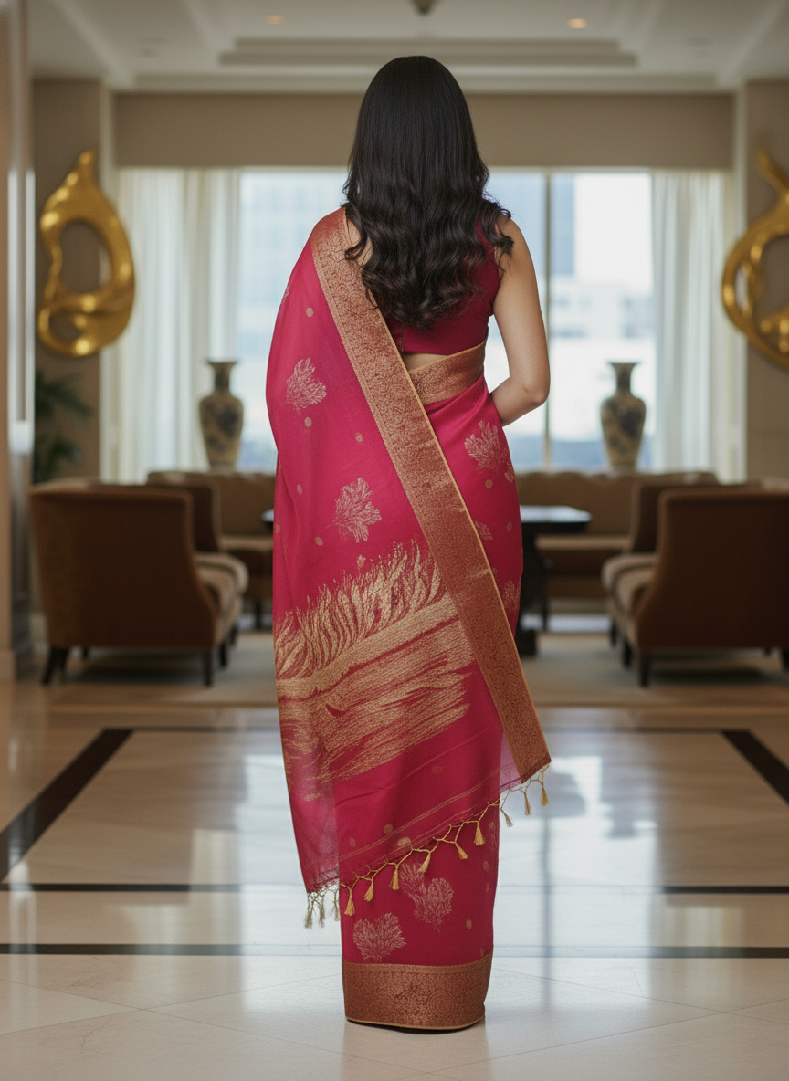 Blue  Floral Printed Chiffon Saree with Border| AS-00101