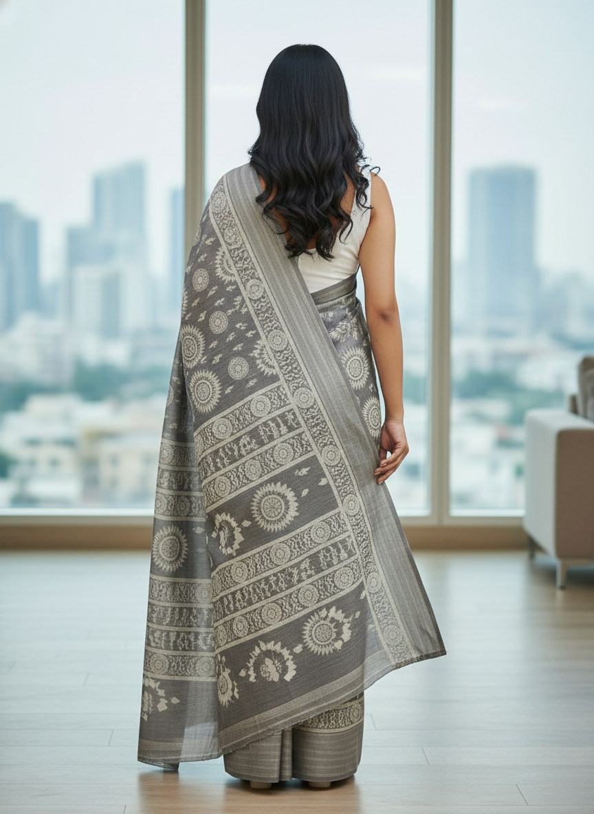 Emerald rama green Printed Soft chiffon Saree | AS-0089