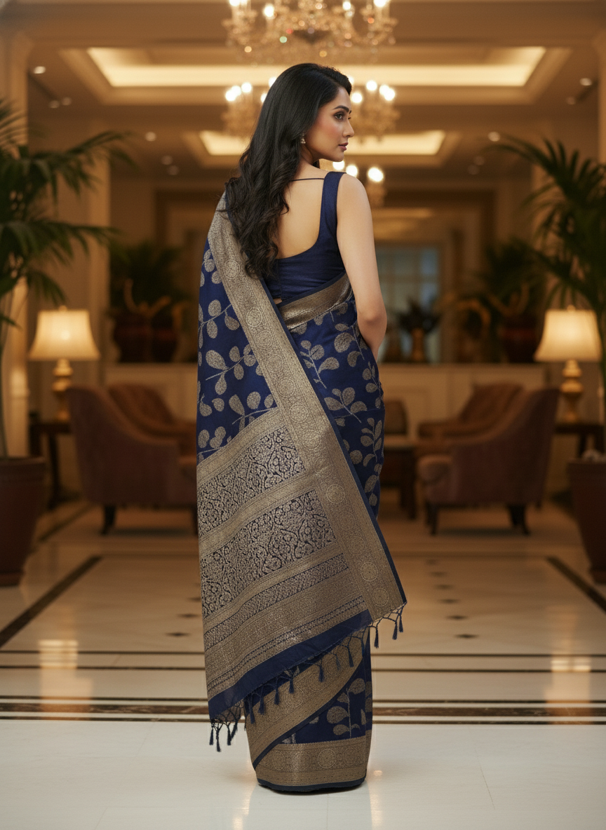 Emerald blue  Printed Soft chiffon Saree | AS-0091