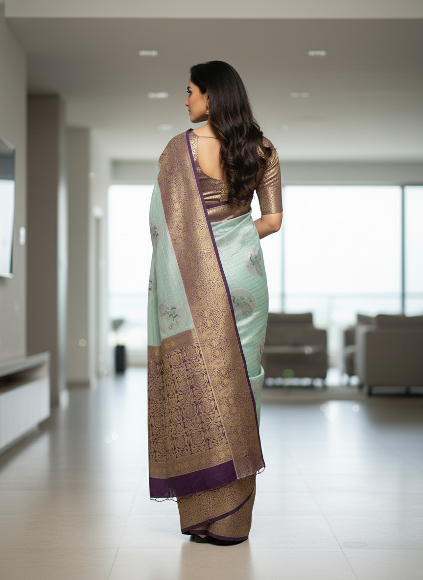 Semi silk Mustard Kanchipuram With Butta Design| AS-00134