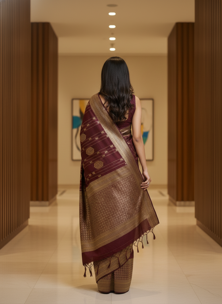 Navy Semi Silk Saree with Woven Border| AS-00247