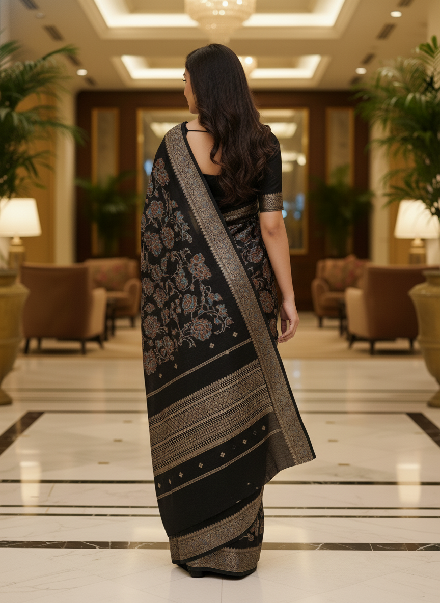 Peacock blue Multicolor Saree with Pattern Print | AS-00108