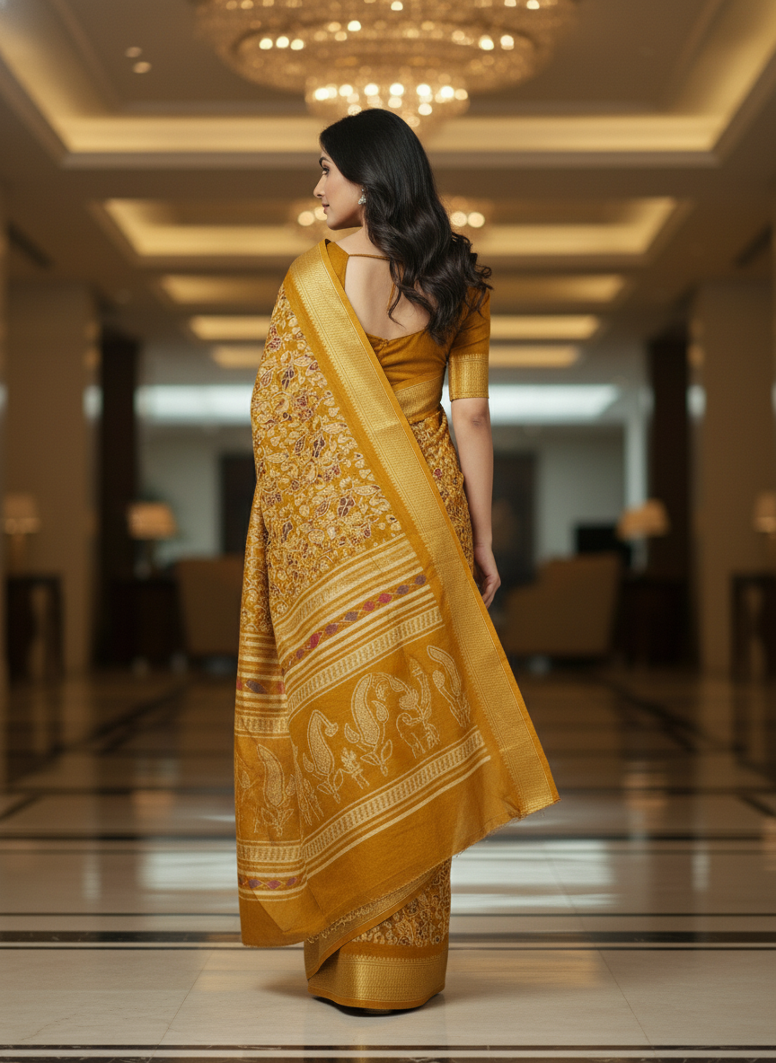 Emerald green Printed Soft chiffon Saree | AS-0099