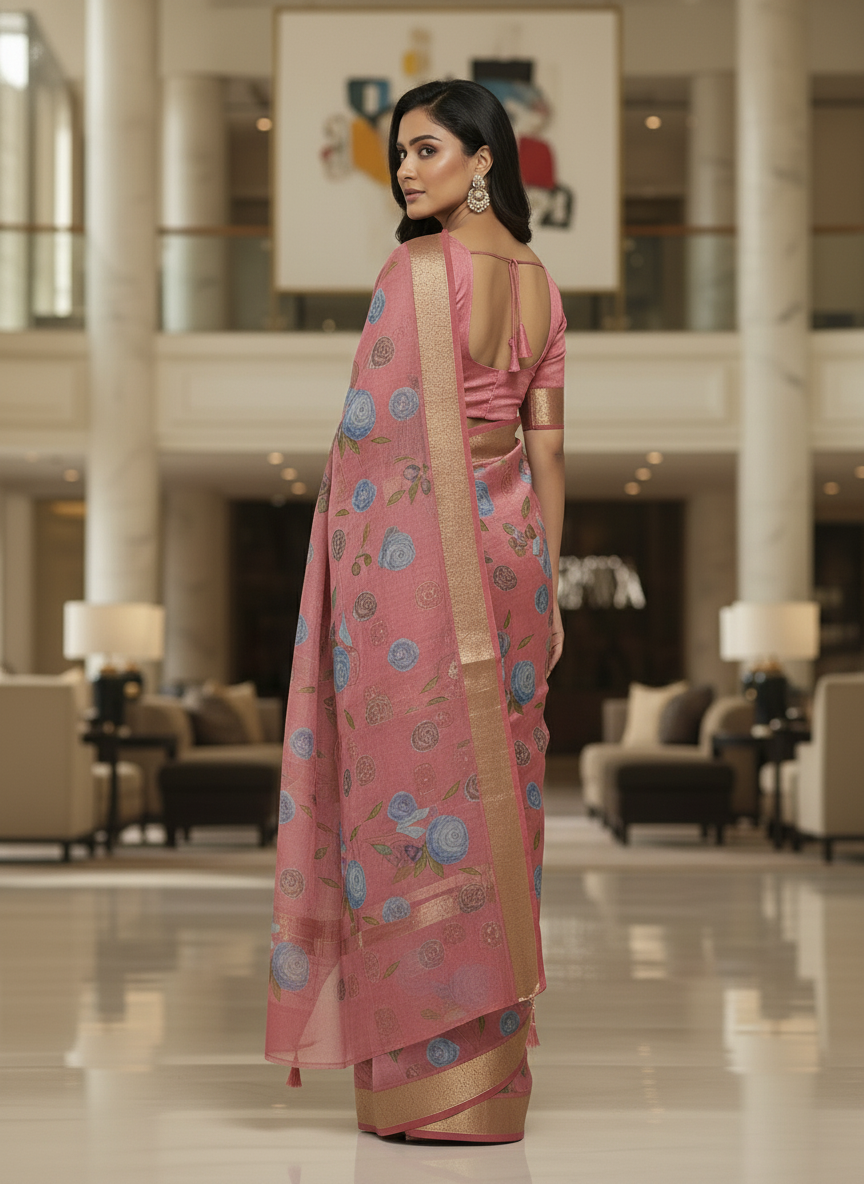 Green Multicolor Saree with Pattern Print | AS-00111