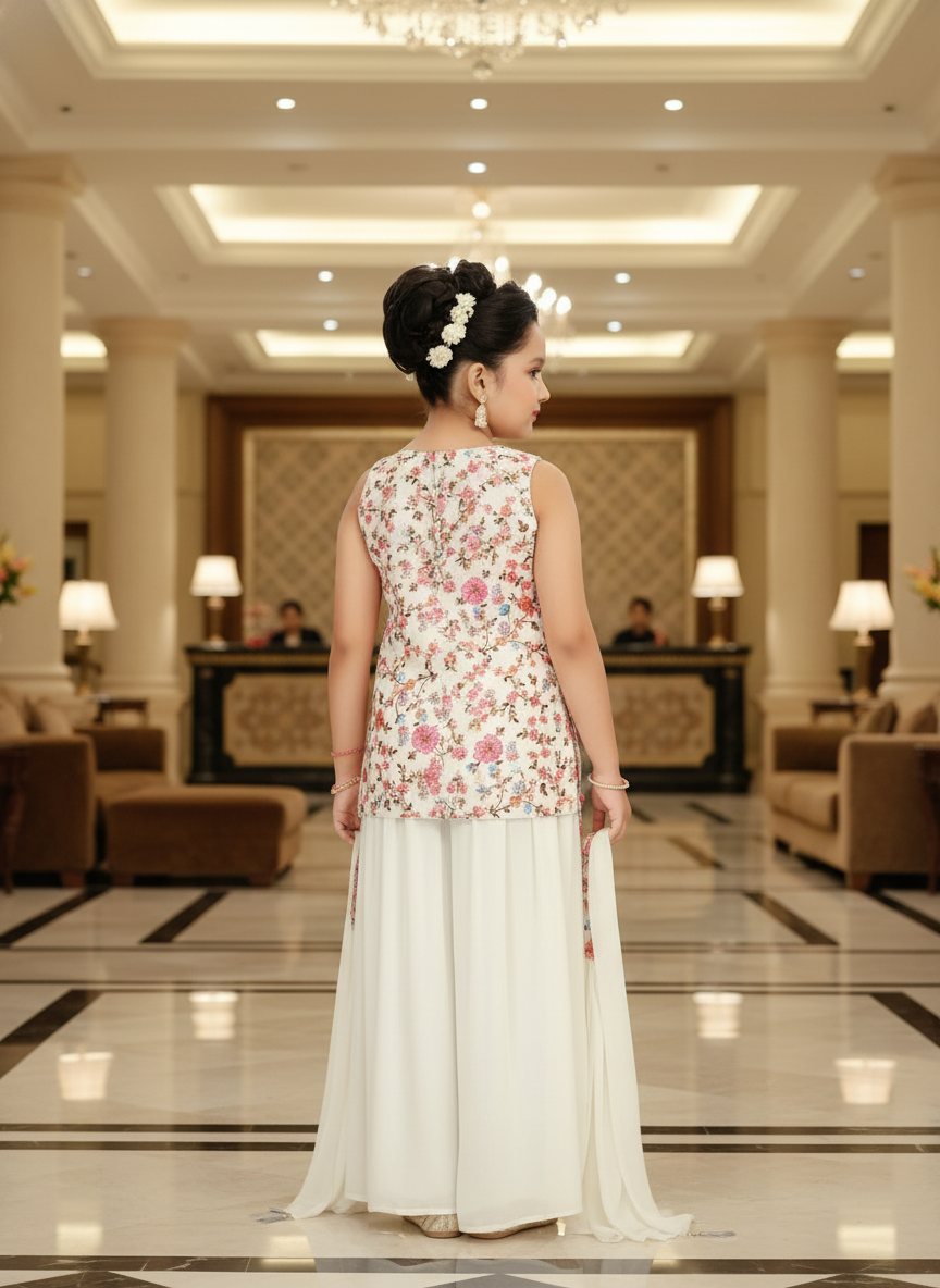 Off White  Lehenga Choli And Dupatta For Girls| AS-K20