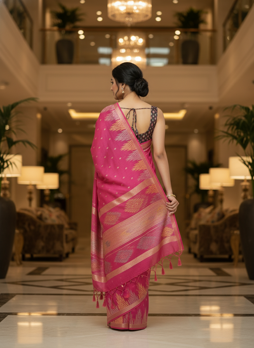 Pink Multicolor Saree with Pattern Print | AS-00114