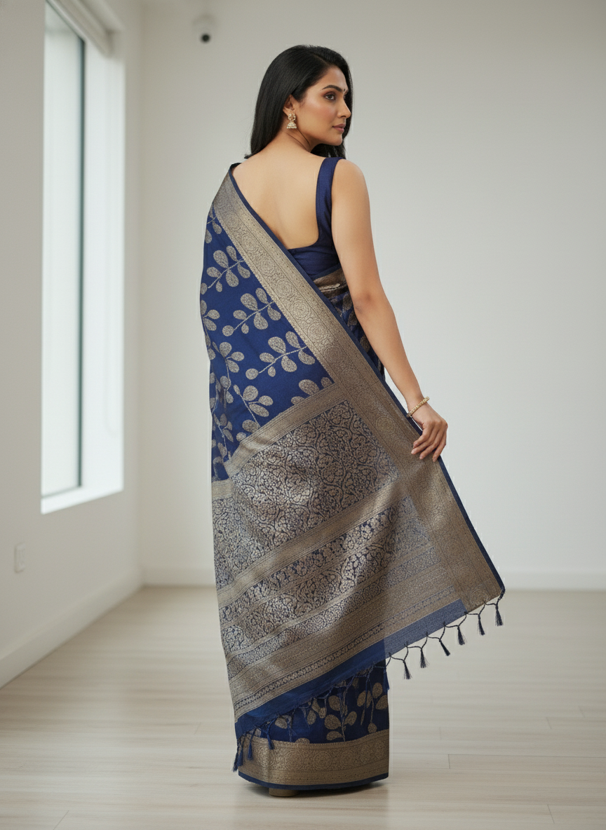 Emerald blue  Printed Soft chiffon Saree | AS-0091