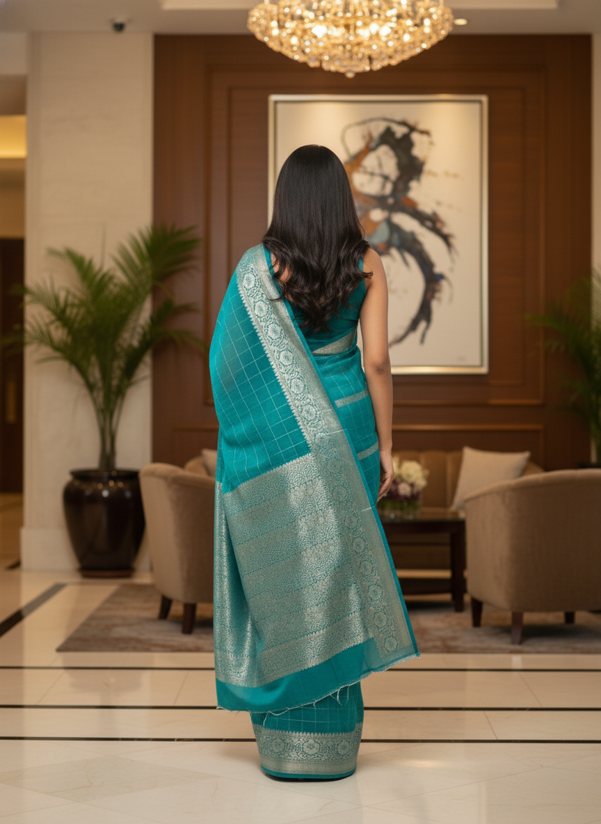 Parrot green  Silk Saree with Woven Border| AS-00242