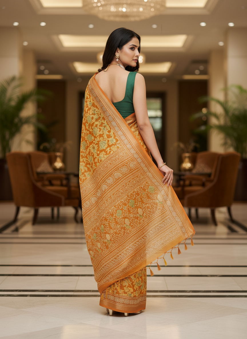 Green Multicolor Saree with Pattern Print | AS-00110