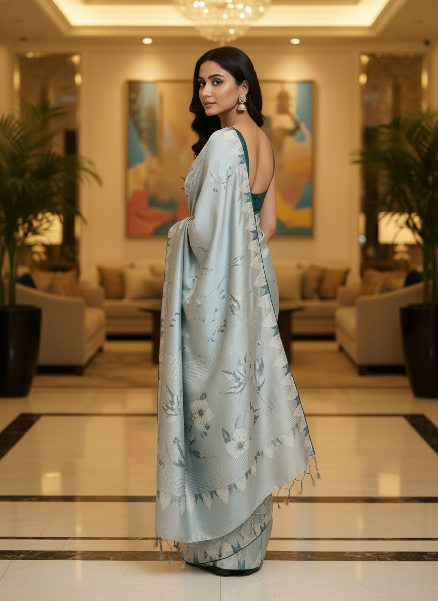 Light Blue Multicolor Saree with Pattern Print | AS-00116