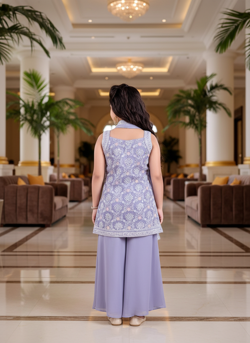 Lavender Lehenga Choli And Dupatta For Girls| AS-K16