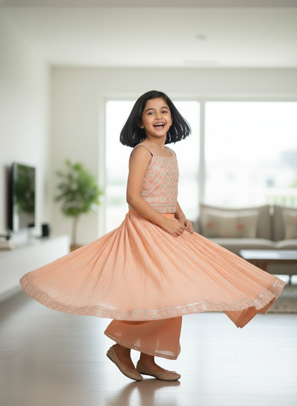Girls' Designer Peach Lehenga Sets | Festive | 3007