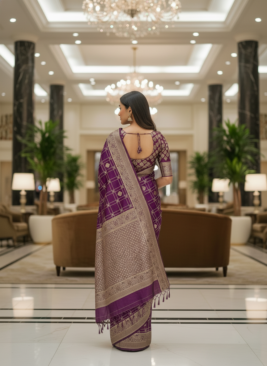 Wine Silk Saree with Woven Border| AS-00243