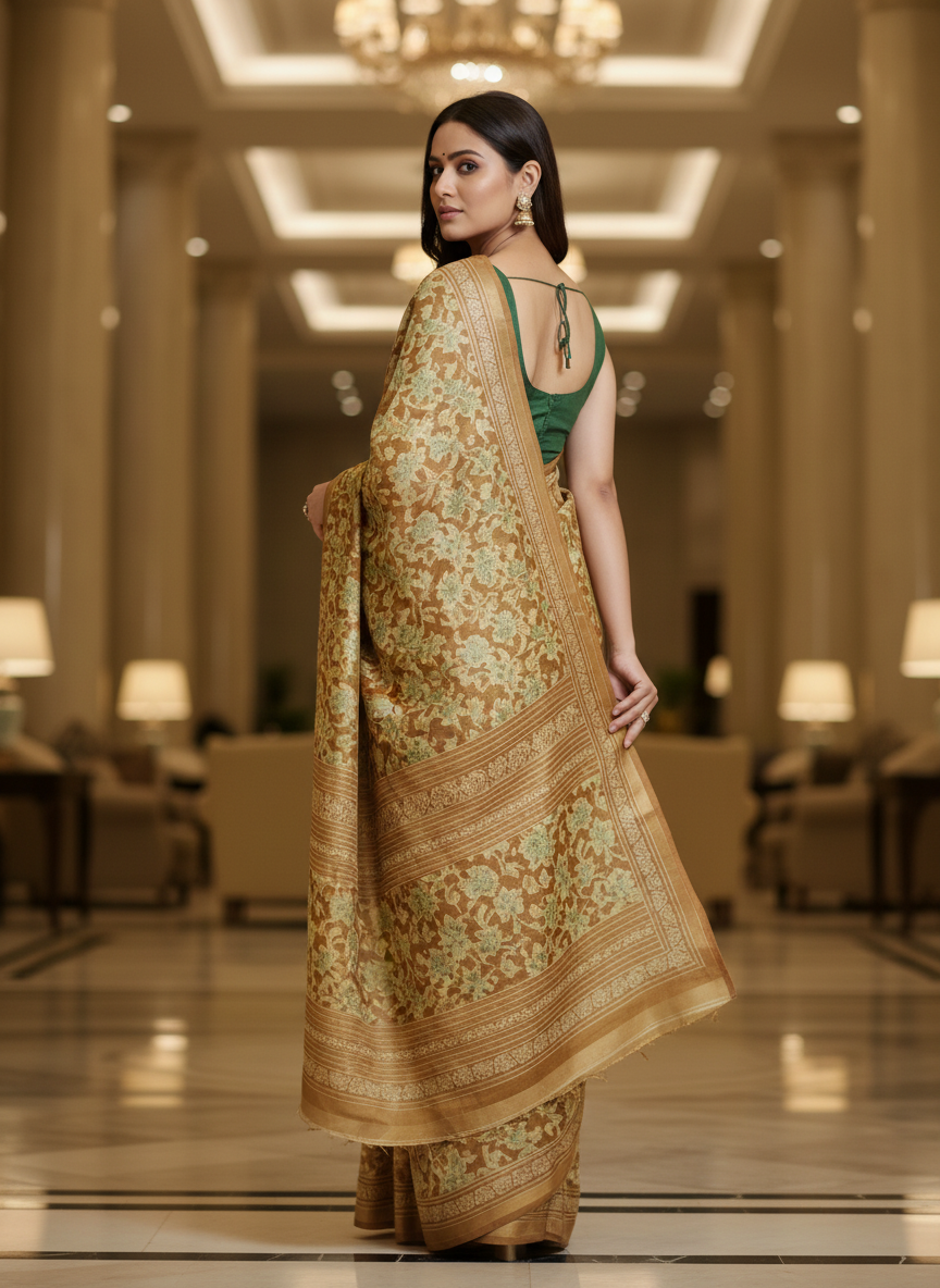 Green Multicolor Saree with Pattern Print | AS-00110