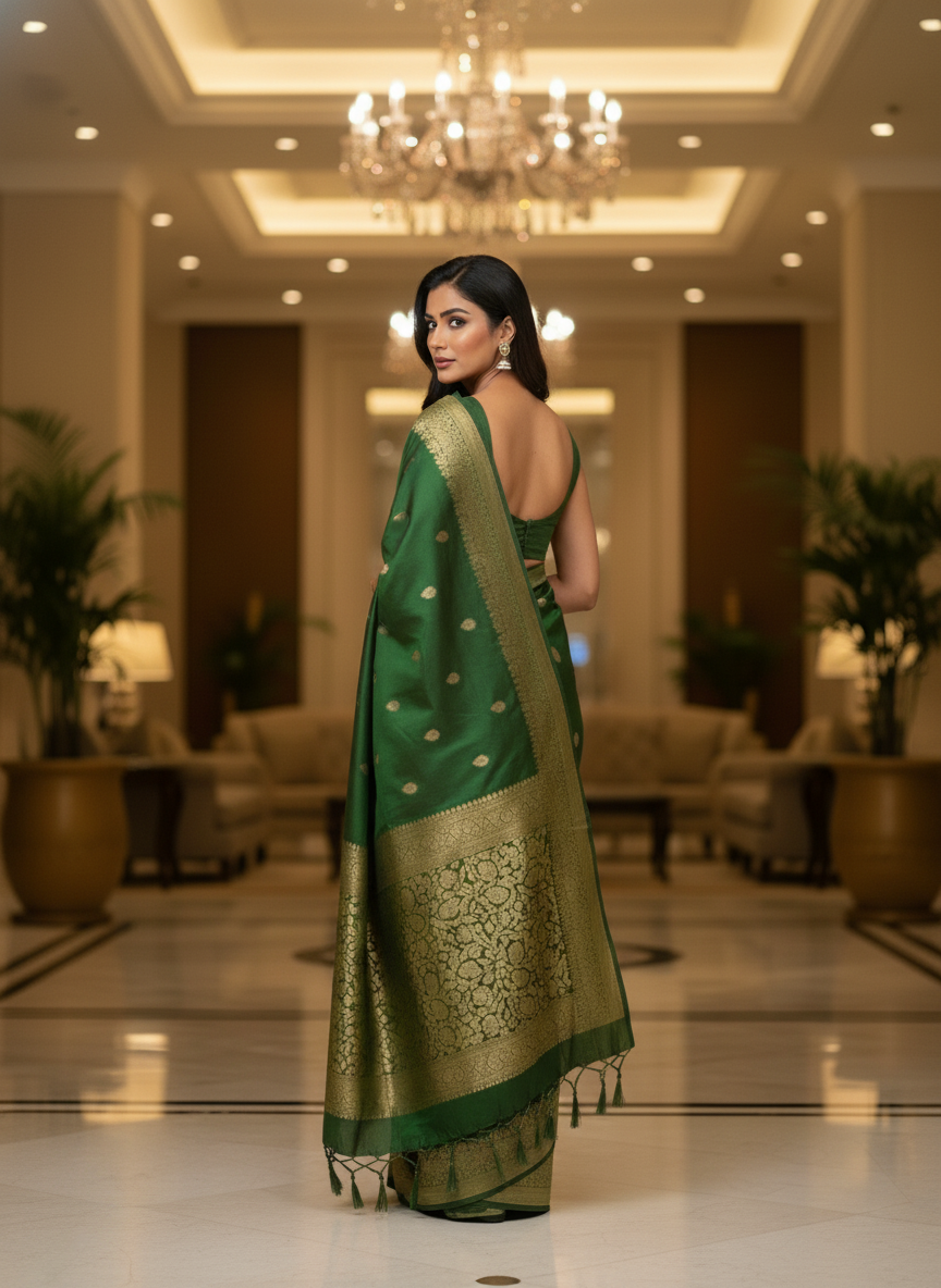 Mustrad Silk Saree with Woven Border| AS-00244