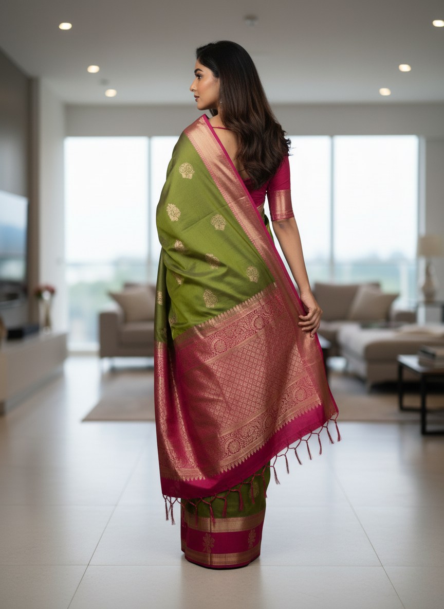 Mehandi Kanchipuram Silk Saree With Butta Design| AS-00120