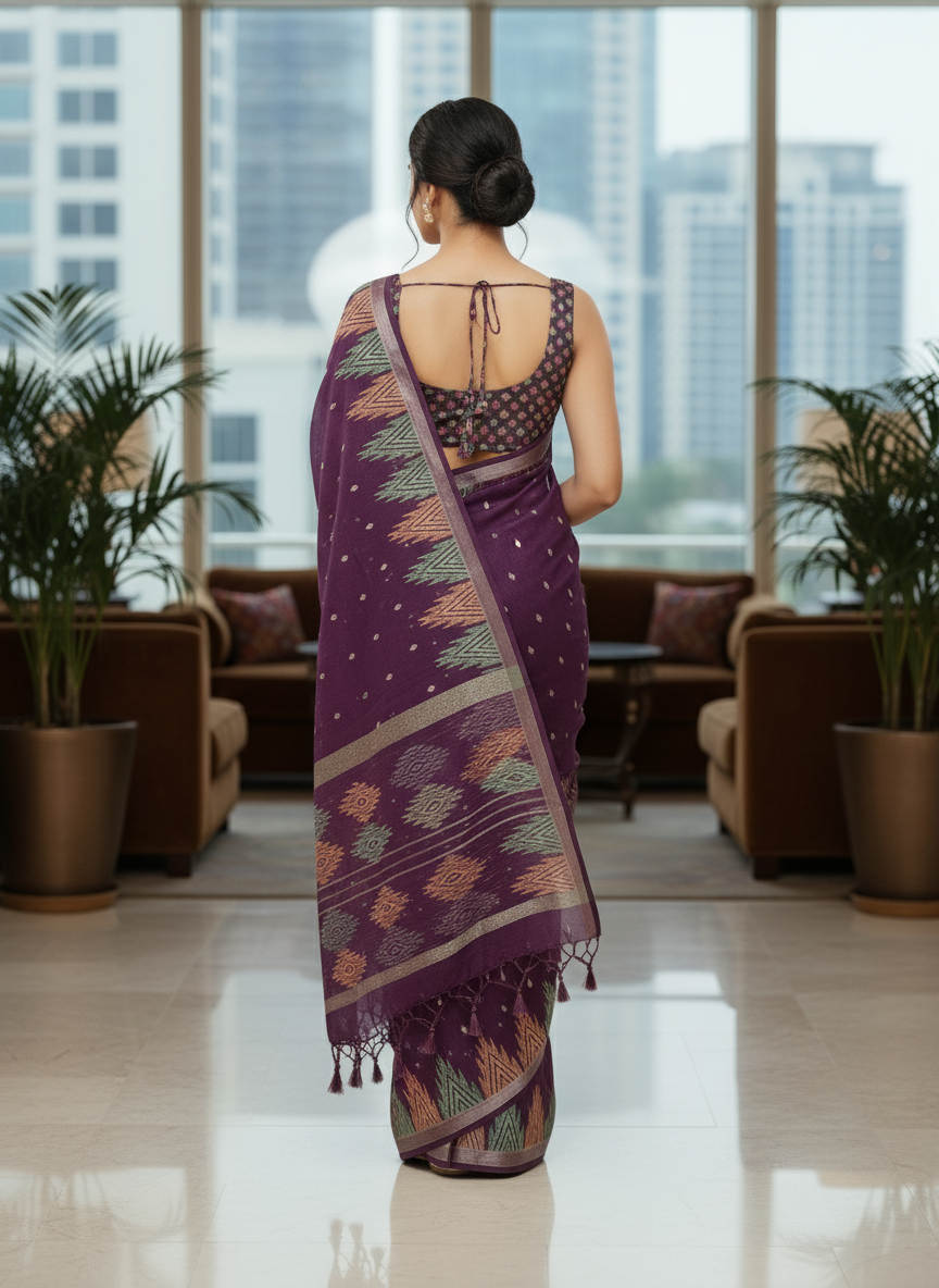 Pink Multicolor Saree with Pattern Print | AS-00114
