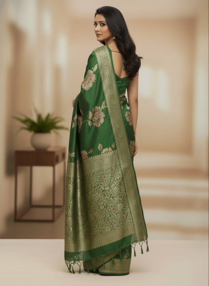 Rani pink  Floral Printed Chiffon Saree with Border| AS-00106