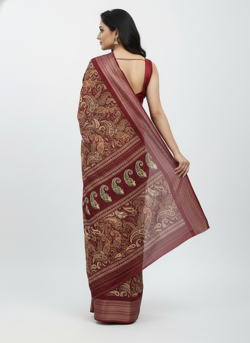 Black Multicolor Saree with Pattern Print | AS-00109
