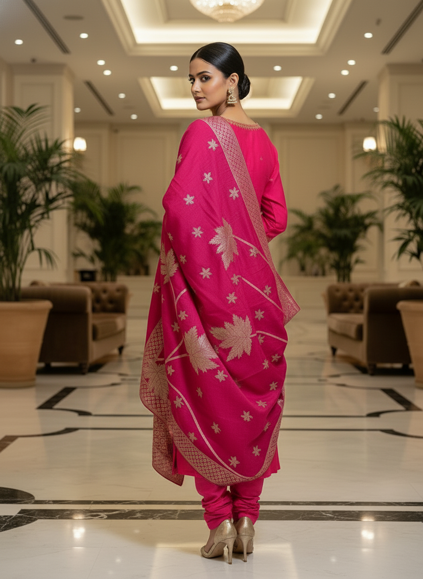 Elegant pink Kurta Set with Banarasi Dupatta| AS-00202