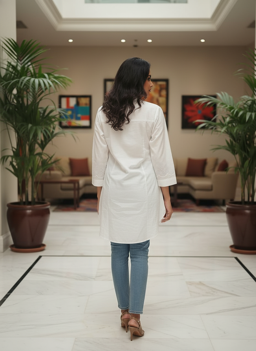 White New Summer Cotton Regular Fit Top|AS-00164