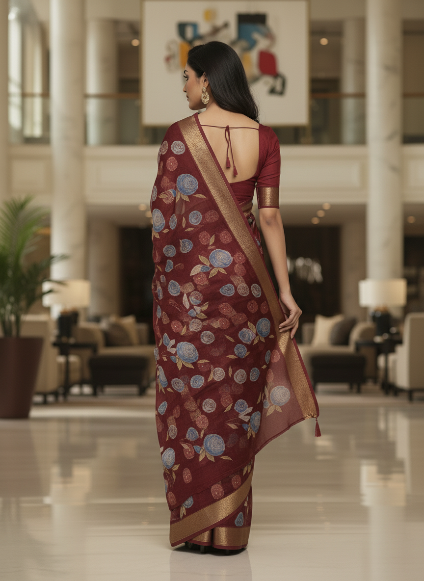 Green Multicolor Saree with Pattern Print | AS-00111