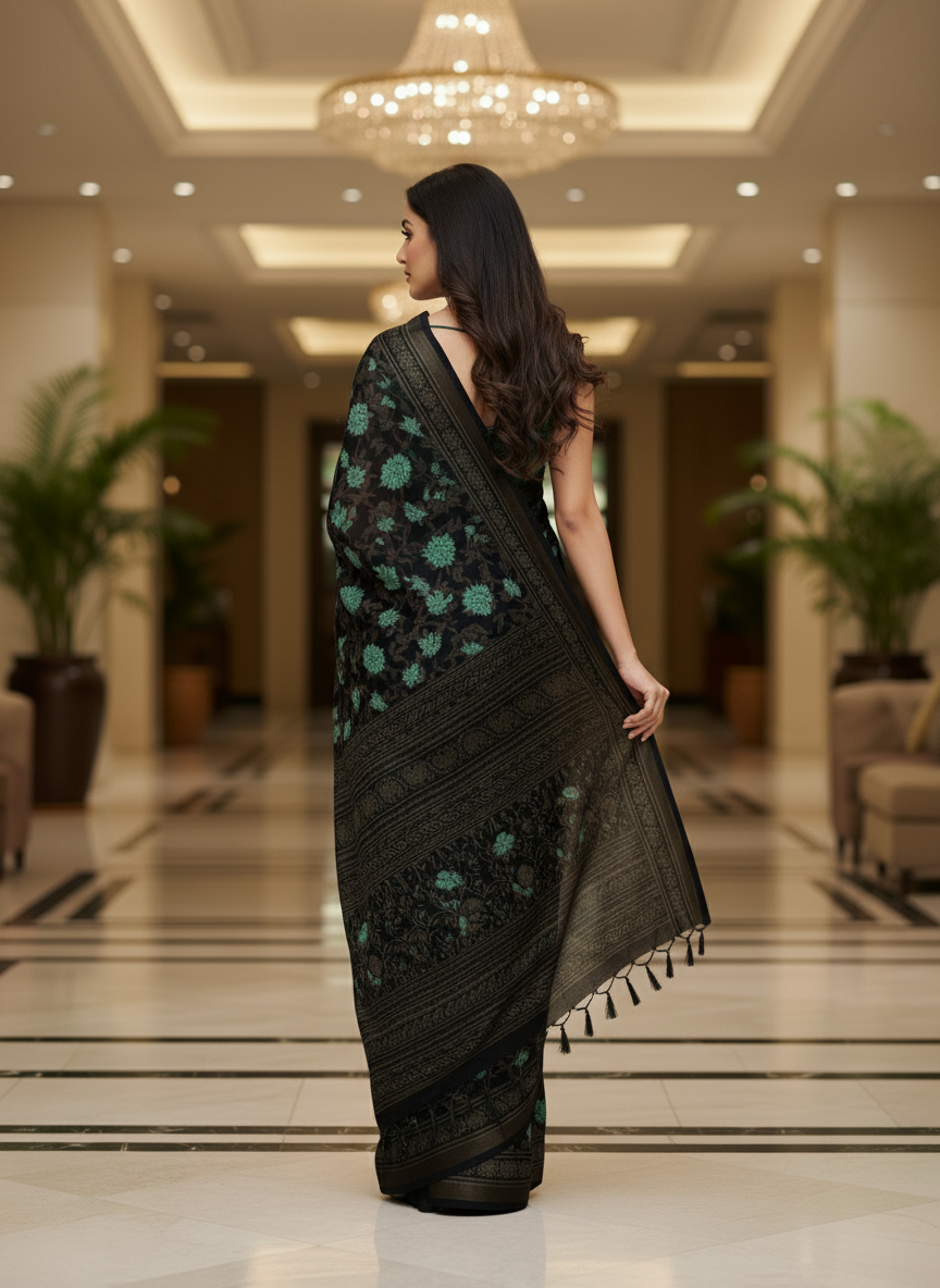Green Multicolor Saree with Pattern Print | AS-00110