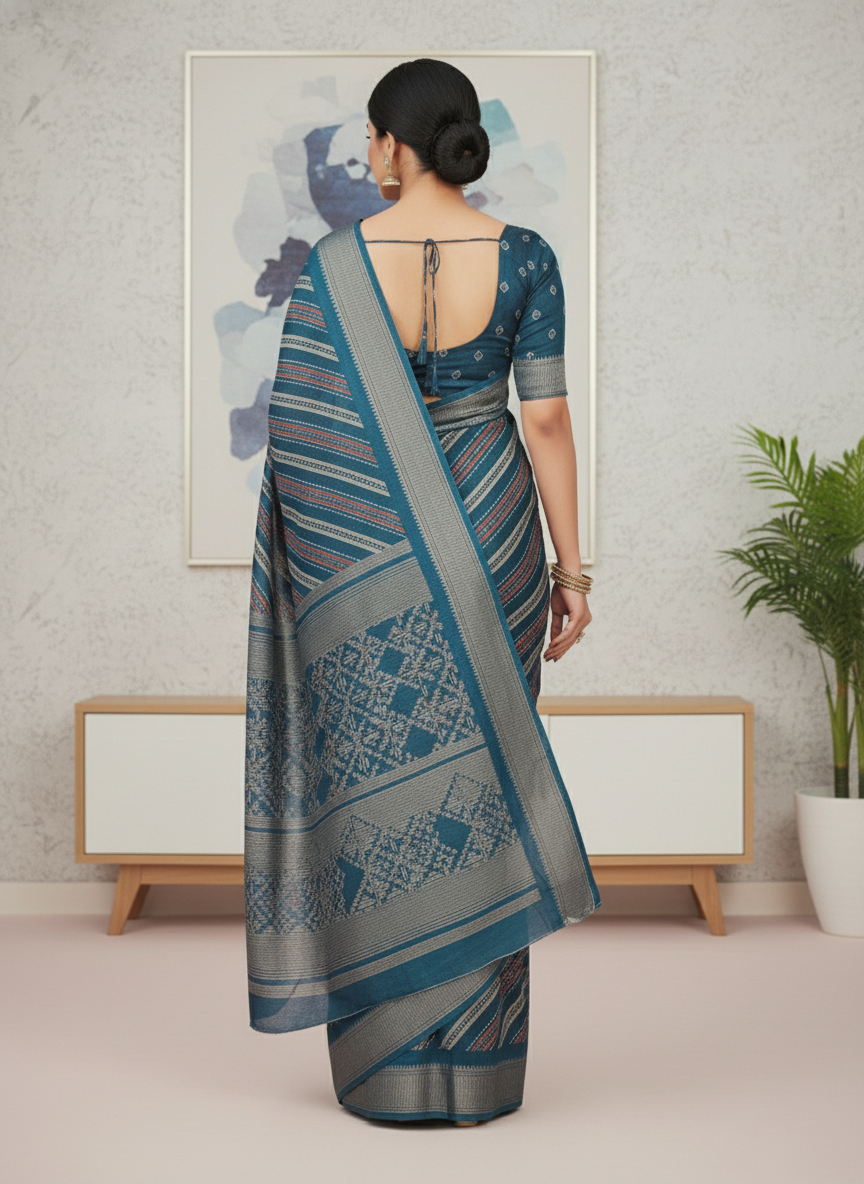 Emerald green Printed Soft chiffon Saree | AS-0097