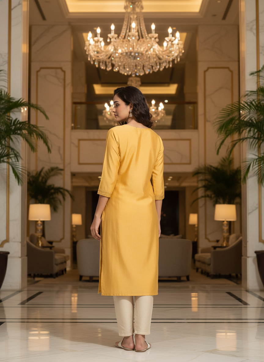 Mustard solid  straight cut kurta | AS-00166