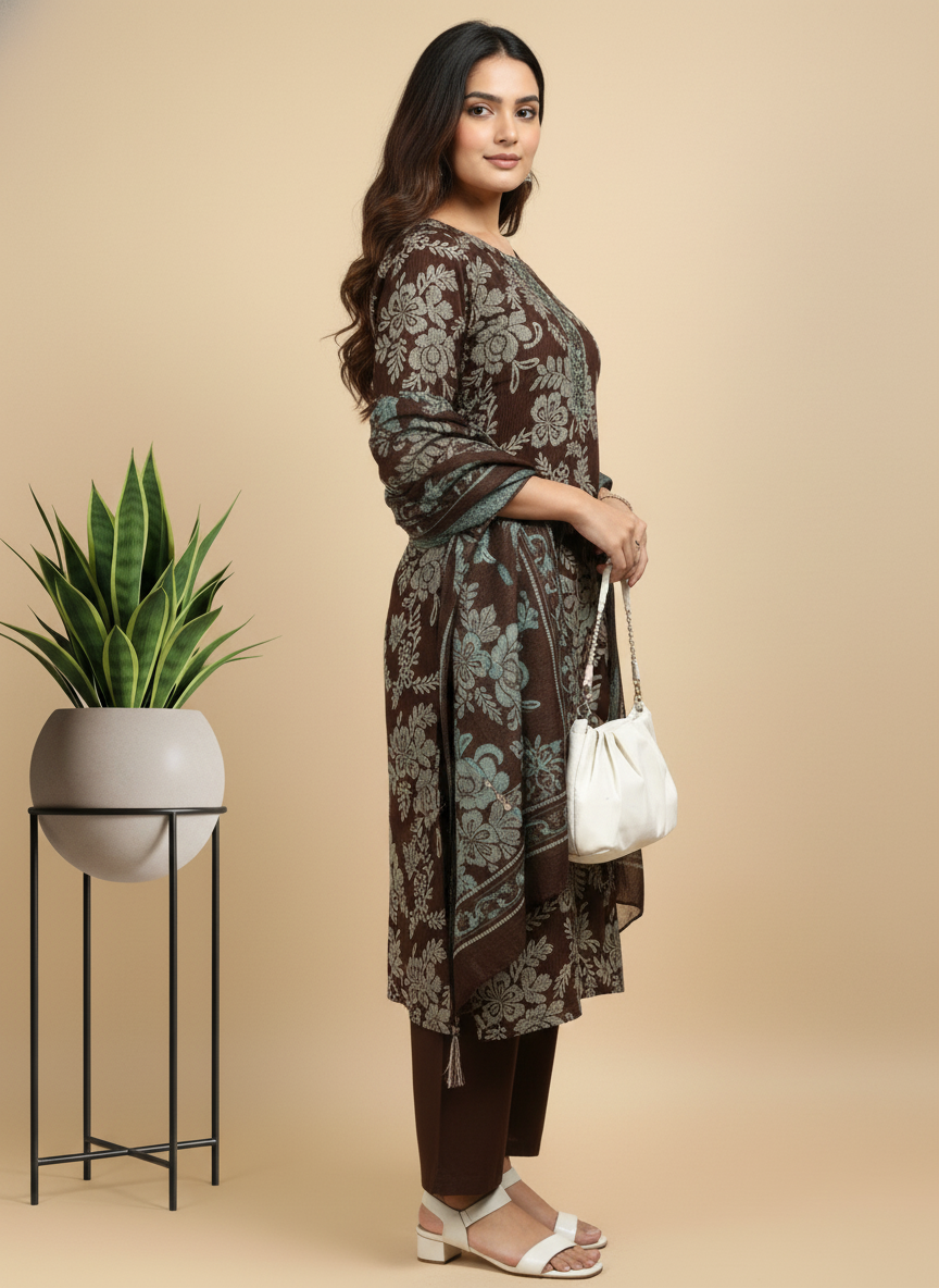 Wine Printed Kurti Set For Women| AS-00194