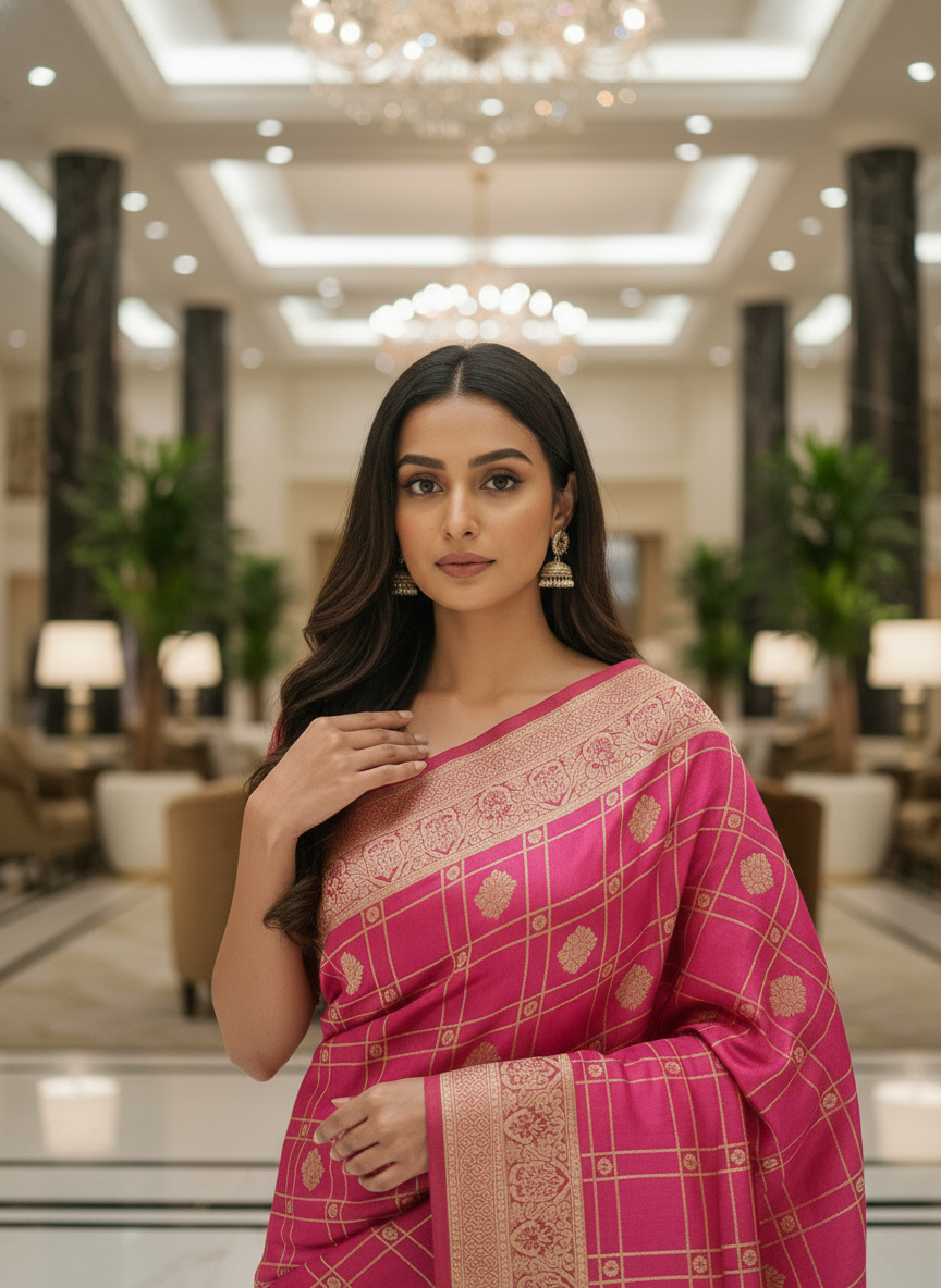 Wine Silk Saree with Woven Border| AS-00243