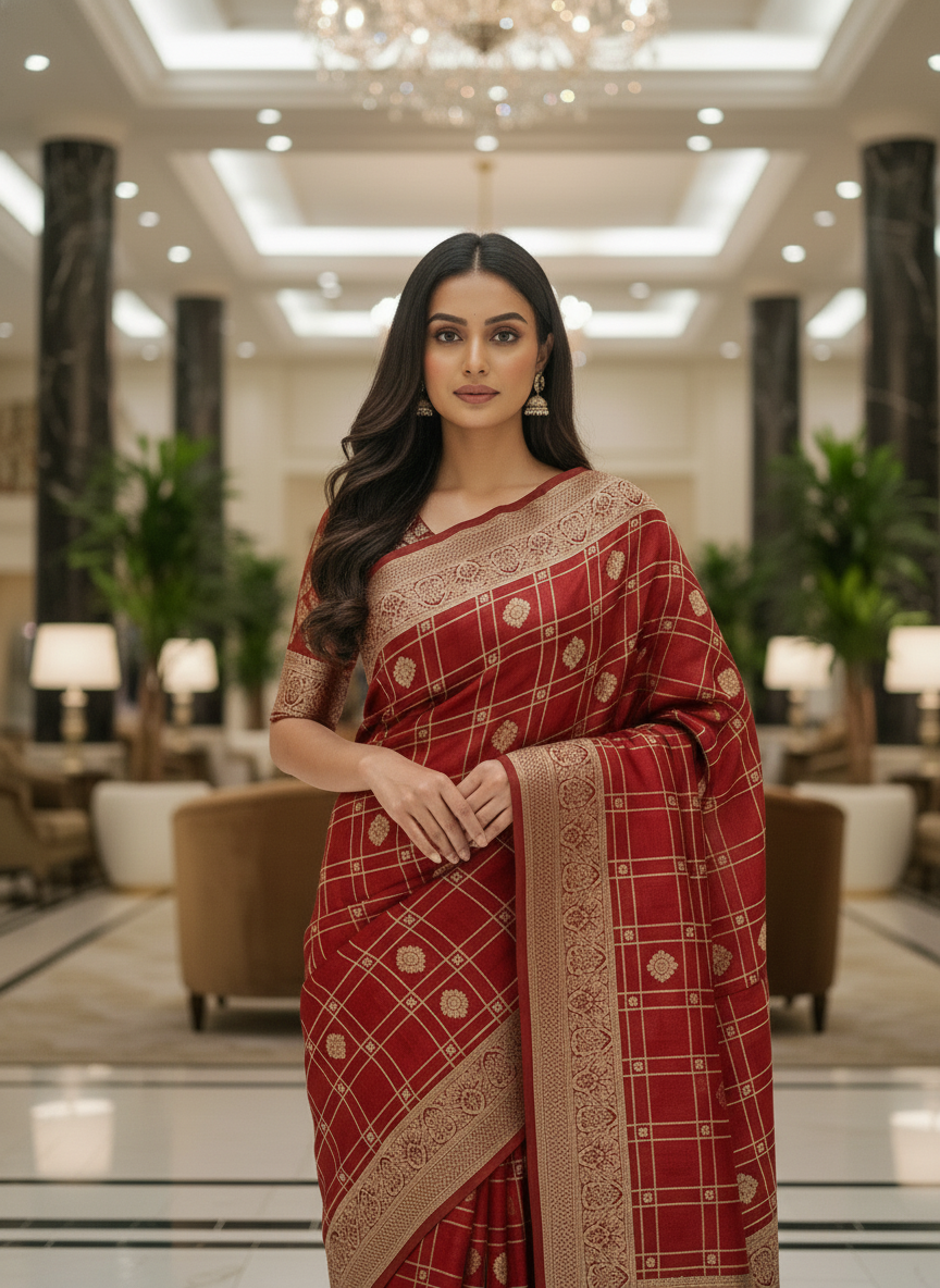 Wine Silk Saree with Woven Border| AS-00243