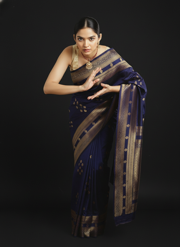 Light Aqua Green Color Silver Check Designed Art Silk Saree With Peacovk Blue Border
