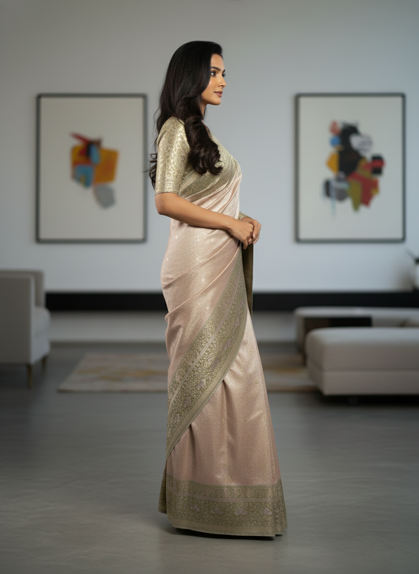 Cream Semi silk Kanchipuram With Butta Design| AS-00137