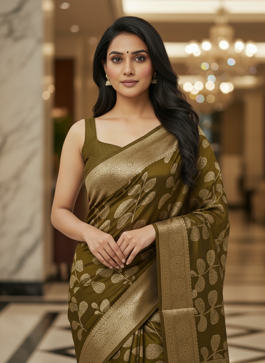 Emerald blue  Printed Soft chiffon Saree | AS-0091
