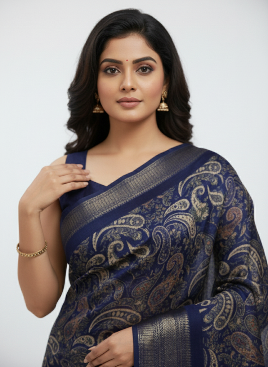 Black Multicolor Saree with Pattern Print | AS-00109