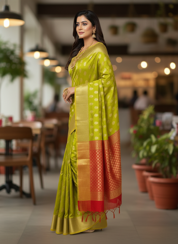 Parrot Green Pure Kancheepuram Silk Saree |AS-0074