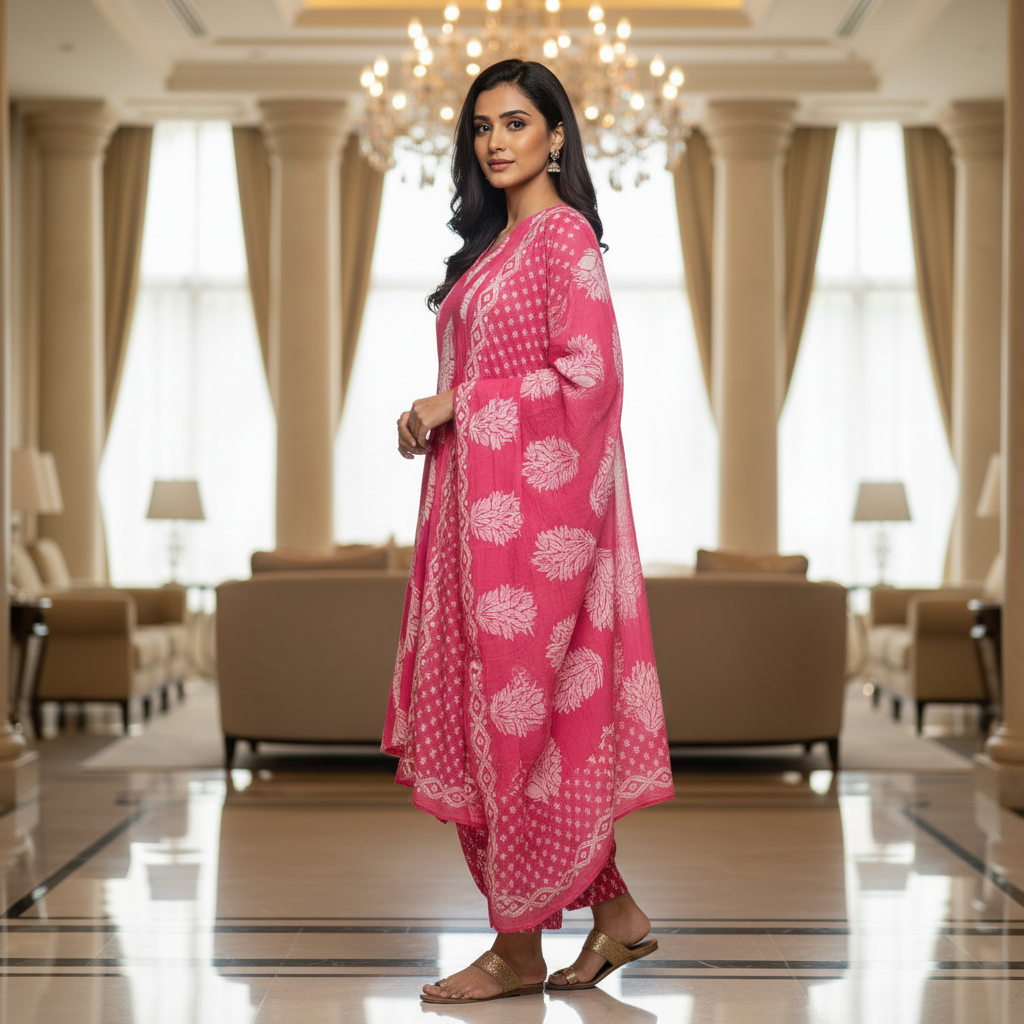 Pink Cotton Printed Salwar Suit with Dupatta| AS-00180