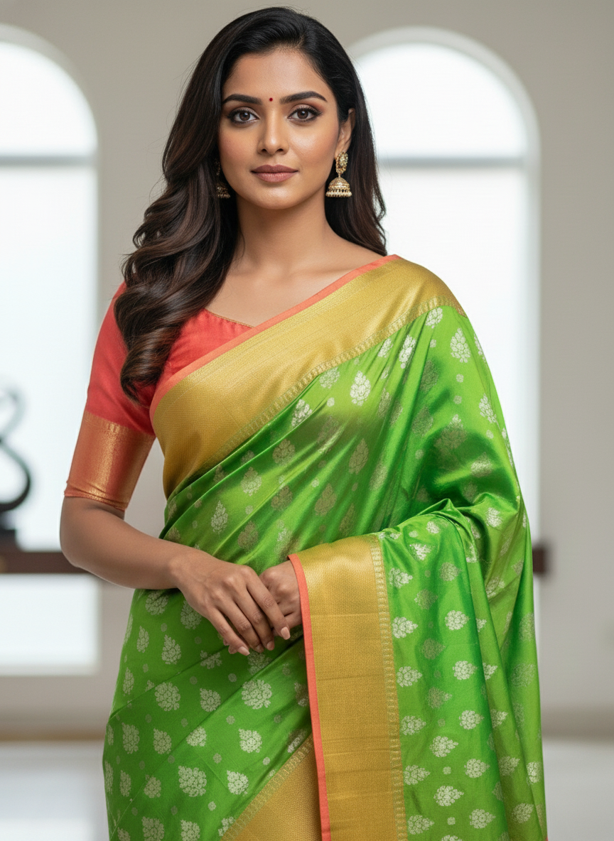 Parrot green Pure Kancheepuram Silk Saree |AS-0080