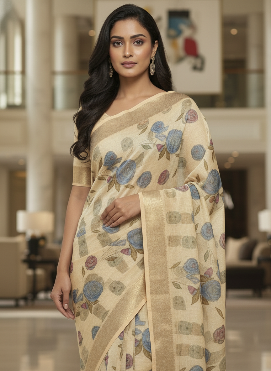 Green Multicolor Saree with Pattern Print | AS-00111