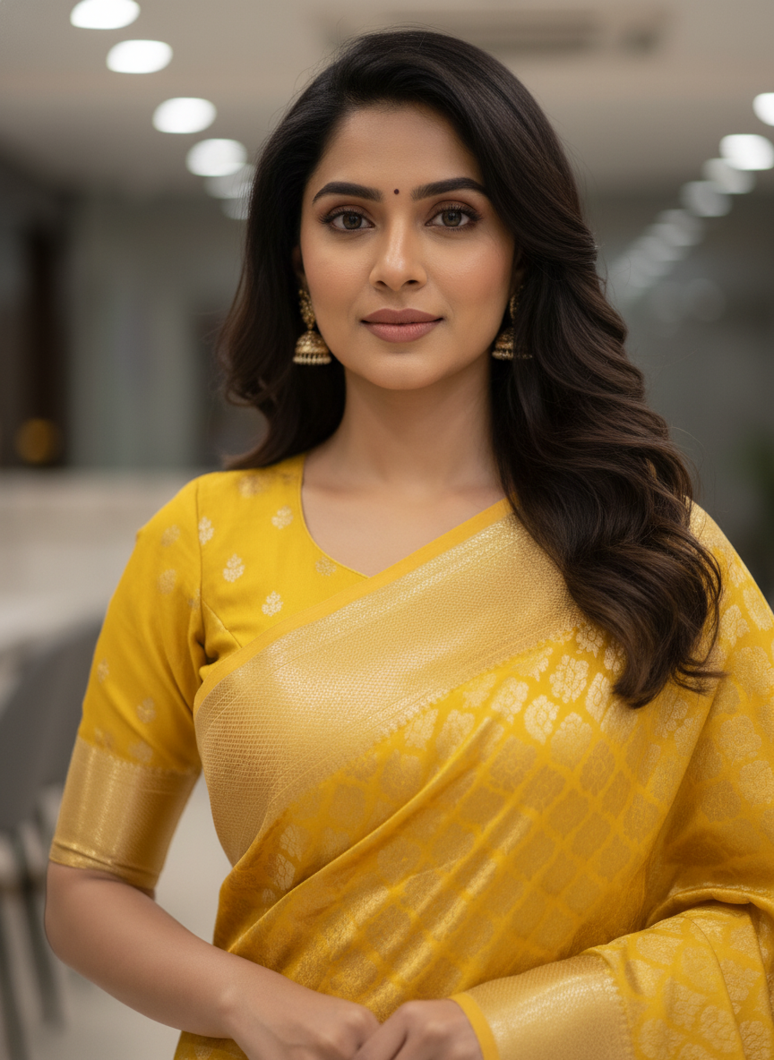 Gold Kanchipuram Silk Saree With Butta Design| AS-00145