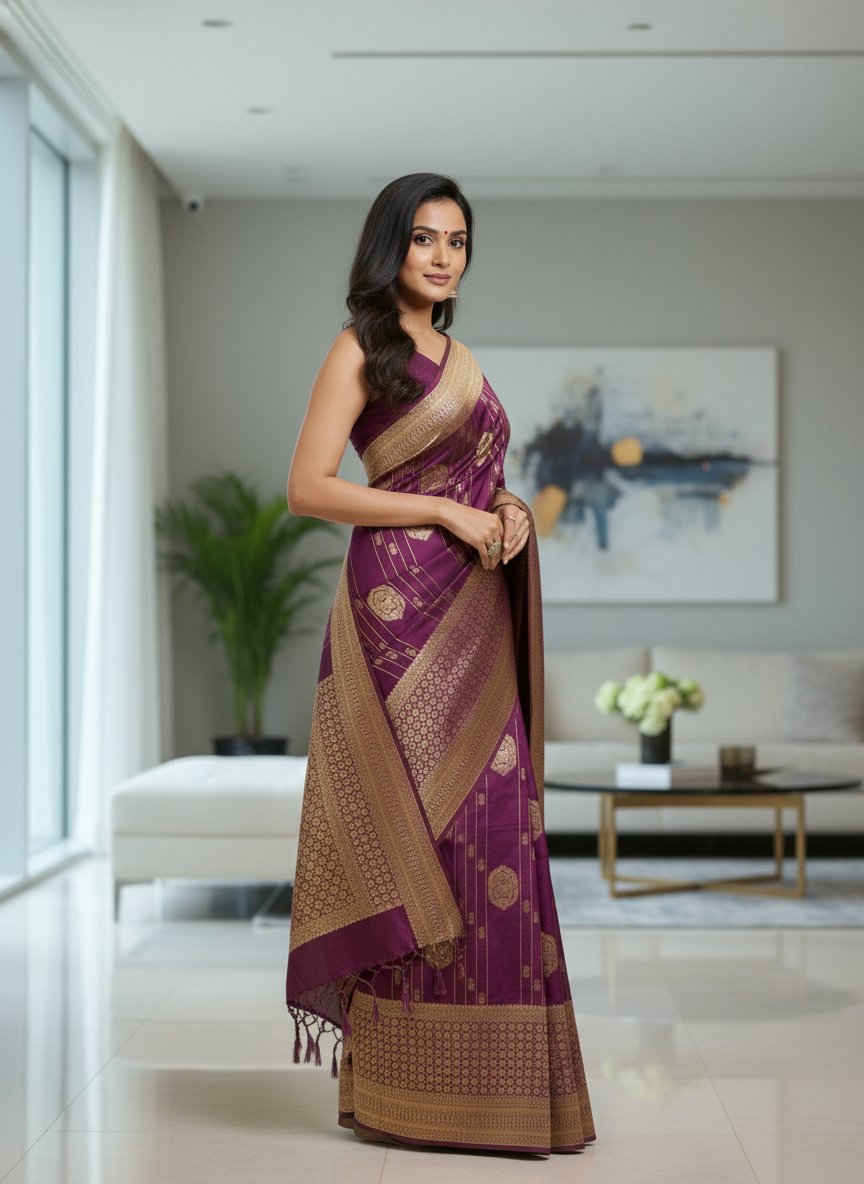 Navy Semi Silk Saree with Woven Border| AS-00247
