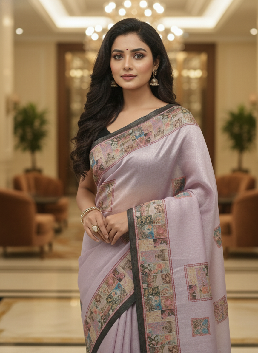 Peach Multicolor Saree with Pattern Print | AS-00113