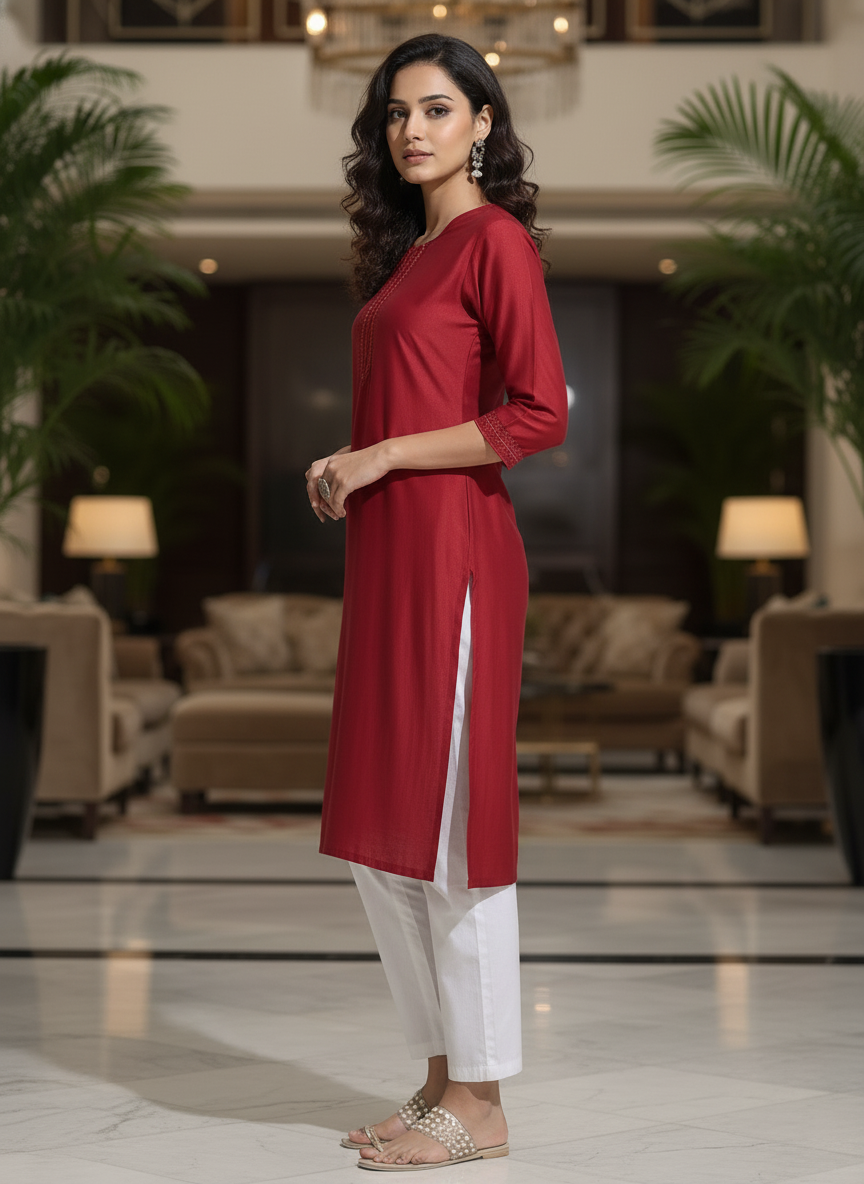 Mustard solid  straight cut kurta | AS-00166