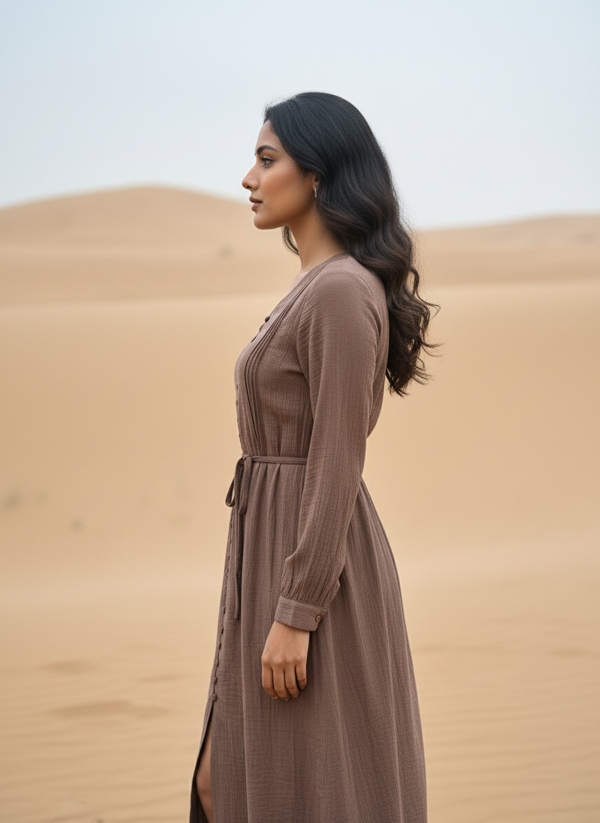 Women's Mauve Textured Button-Down Midi Dress| AS-00154