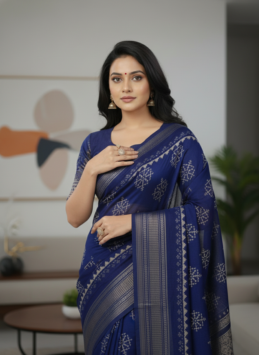 Maroon Floral Printed Chiffon Saree with Border| AS-00103