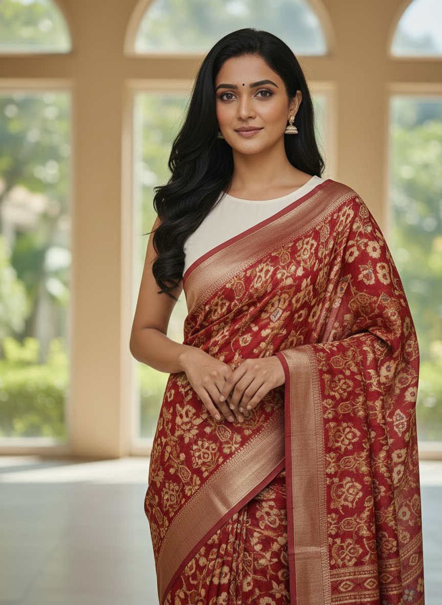 Emerald blue  Printed Soft chiffon Saree | AS-0091