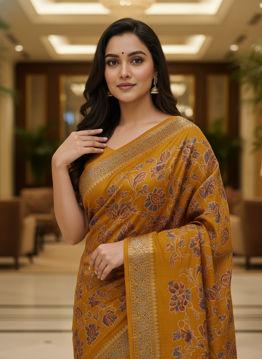 Peacock blue Multicolor Saree with Pattern Print | AS-00108