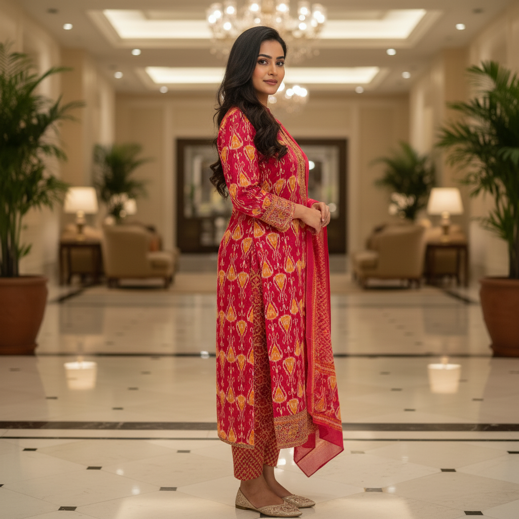 Dark Pink Cotton Printed Salwar Suit with Dupatta| AS-00171