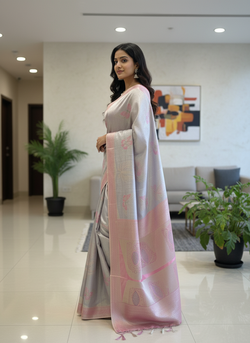 Lavender Silk Saree With Butta Design| AS-00151